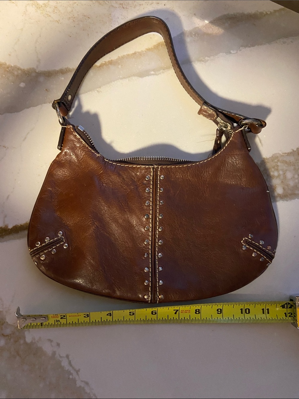 MICHAEL Michael Kors Brown Leather Studded Shoulder Bag